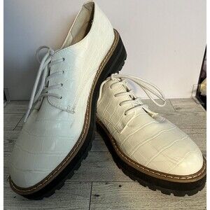 Steve Madden Women's Platform Oxford Chunky Y2K Shoes Acadamia White 7.5 Medium